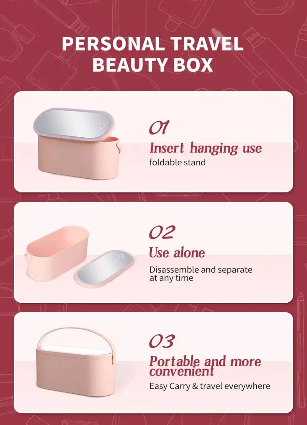 Touch Light Storage Makeup Case, Makeup Organizer Box with LED Light Mirror, Multipurpose Travel Makeup Organizer, Portable Travel Makeup Organizer, Box Mirror Cosmetics Organizer Touch Light Storage Makeup Case, Makeup Organizer Box with LED Light Mirror, Multipurpose Travel Makeup Organizer, Portable Travel Makeup Organizer, Box Mirror Cosmetics Organizer